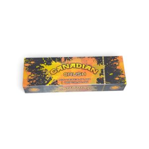 Colorful rectangular box with a paint-splatter design and the text 'CANADIAN CRUSH' on the front, set against a white background